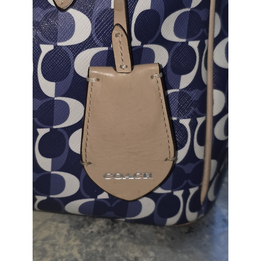 Coach Blue White Geometric Signature C Coated Canvas Tote Bag F25457 - Picture 6 of 10